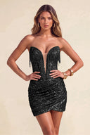 Sloan Strapless Sequin Fringe Mini Bodycon Party Dress