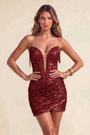 Sloan Strapless Sequin Fringe Mini Bodycon Party Dress