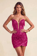 Sloan Strapless Sequin Fringe Mini Bodycon Party Dress