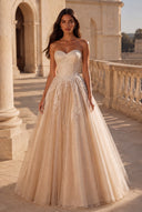 Liora Glitter Tulle Strapless Prom Gown