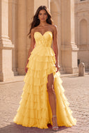 Cassiopeia Strapless Tiered Chiffon Prom Dress