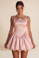 Marigold Satin Bow Strap Corset Mini Party Dress