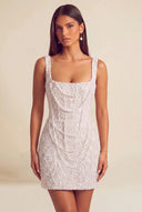 Valeria Square Neck Beaded Lace Mini Dress