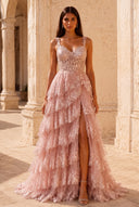 Valeria Lace Tiered Corset Prom Gown
