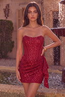 Sloan Strapless Sequin Corset Mini Dress with Ruffle