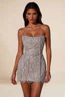 Aurora Beaded Fringe Strapless Corset Mini Party Dress