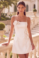 Clara 3D Floral Spaghetti Strap Satin Mini Dress