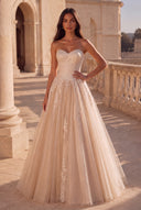 Liora Glitter Tulle Strapless Prom Gown