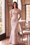 Valeria Metallic Floral Brocade Mother of the Bride Dress