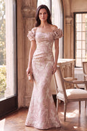 Valeria Metallic Floral Brocade Mother of the Bride Dress