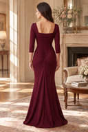 Noelle Satin Mermaid Evening Gown Square Neck 3/4 Sleeve Mother of the Bride Dress