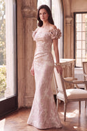 Valeria Metallic Floral Brocade Mother of the Bride Dress