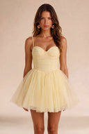 Seraphina Spaghetti Strap Ruched Tulle Mini Dress