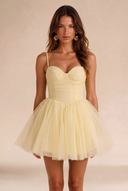 Seraphina Spaghetti Strap Ruched Tulle Mini Dress