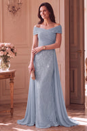 Elodie Mother of the Bride Off-Shoulder Beaded Chiffon Gown