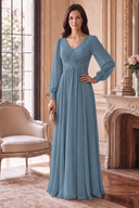 Evelyn V-Neck Long Sleeve Chiffon Mother of the Bride Dress