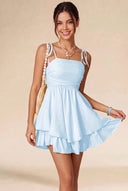 Valeria Tie Spaghetti Strap Tiered Mini Dress