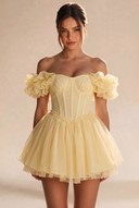 Melody Off Shoulder Ruffle Tulle Mini Dress