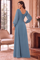 Evelyn V-Neck Long Sleeve Chiffon Mother of the Bride Dress