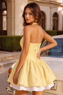 Marigold Halter Jacquard Mini Party Dress