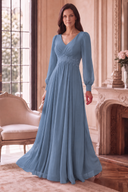 Evelyn V-Neck Long Sleeve Chiffon Mother of the Bride Dress