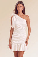Eve One-Shoulder Bow Satin Mini Dress