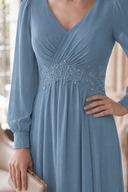 Evelyn V-Neck Long Sleeve Chiffon Mother of the Bride Dress