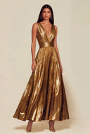 Athena Metallic Pleated Open Back Evening Maxi Dress