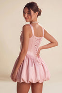 Marigold Satin Bow Strap Corset Mini Party Dress
