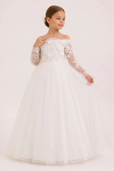 Isla 3D Floral Long Sleeve Flower Girl Dress