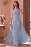 Elodie Mother of the Bride Off-Shoulder Beaded Chiffon Gown