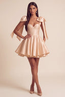 Isolde Satin Bow Corset Flared Mini Dress