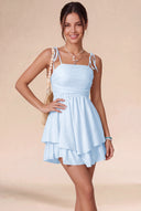 Valeria Tie Spaghetti Strap Tiered Mini Dress