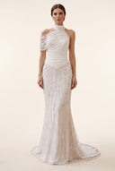 Lucinda High‑Neck Beaded Mermaid Gown