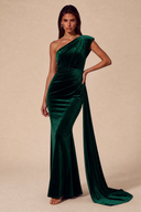 Amara Ruched One-Shoulder Velvet Bridesmaid Dress