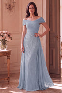Elodie Mother of the Bride Off-Shoulder Beaded Chiffon Gown