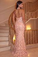 Aurora 3D Floral Halter Mermaid Gown