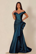 Aurora Textured Metallic Mermaid Evening Party Dress