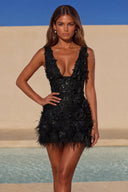 Lucinda Sequin Feather Mini Dress
