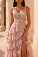 Valeria Lace Tiered Corset Prom Gown