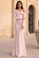 Maeve Satin Off-Shoulder Ruched Long Sleeve Bridesmaid Dress