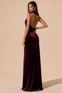 Colette Velvet Halter Backless Bridesmaid Dress