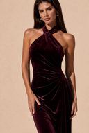 Colette Velvet Halter Backless Bridesmaid Dress