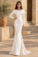 Fleur Draped Cowl-Neck Long-Sleeve Satin Bridesmaid Gown