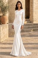 Fleur Draped Cowl-Neck Long-Sleeve Satin Bridesmaid Gown