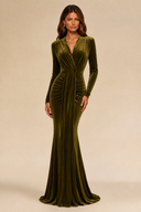 Charlotte V-Neck Ruched Velvet Bridesmaid Gown