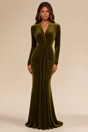 Charlotte V-Neck Ruched Velvet Bridesmaid Gown
