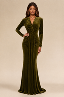 Charlotte V-Neck Ruched Velvet Bridesmaid Gown