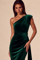 Amara Ruched One-Shoulder Velvet Bridesmaid Dress