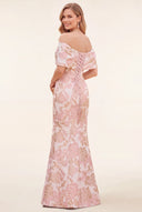 Lucinda Off Shoulder Jacquard Mother of the Bride Gown
